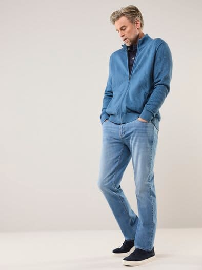 Strickjacke Waffelstruktur Rauchblau