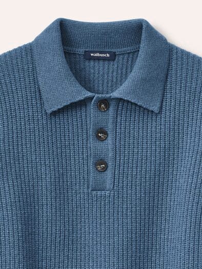 Rippstrickpolo aus Wollmischung Rauchblau