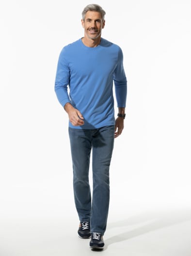 Langarm-Shirt Rundhalsausschnitt Mittelblau