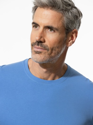 Langarm-Shirt Rundhalsausschnitt Mittelblau