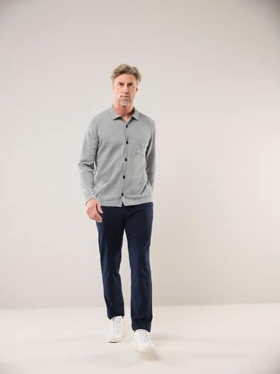 Geknöpftes Strickpolo Grau Melange