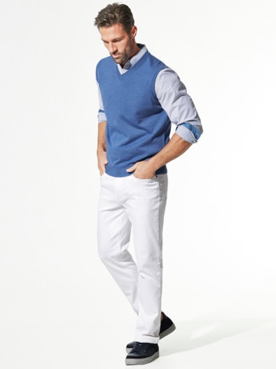 Merino-Mix V-Pullunder Azurblau