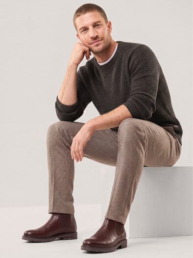 Rundhalspullover in Tweed Optik Dunkelbraun