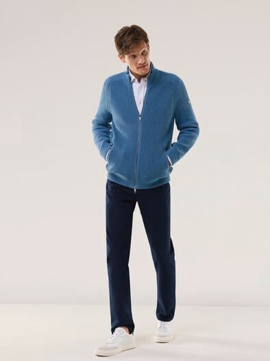 Zip-Jacke Patentstrick Rauchblau