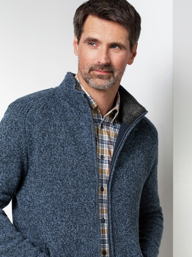Zwei-Lagen-Strickjacke Winterwarm Blau