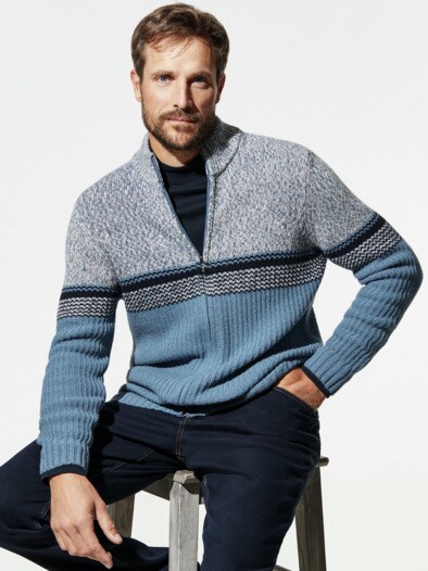 Mouline Zip-Cardigan Mittelblau