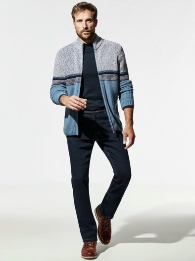 Mouline Zip-Cardigan Mittelblau