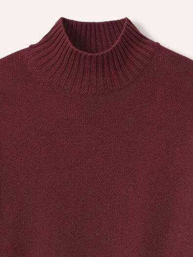 Stehkragen-Pullover mit Merinowolle Bordeaux