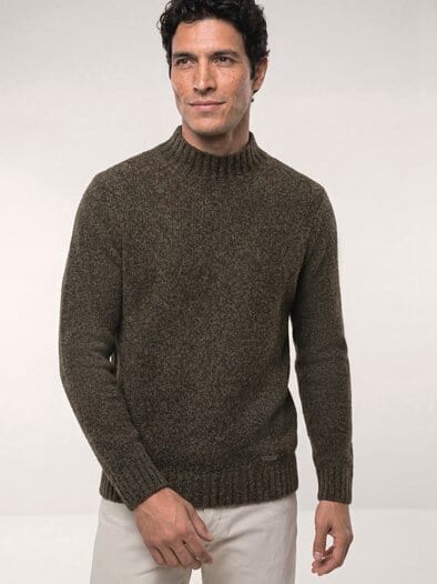 Stehkragen-Pullover in Boucle Optik Dunkelbraun
