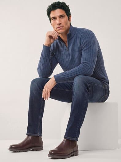 Troyer aus Wollmischung Jeansblau