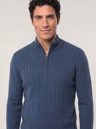 Troyer aus Wollmischung Jeansblau