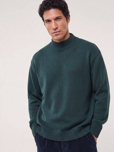 Stehkragen-Pullover mit Merinowolle Blaugrün