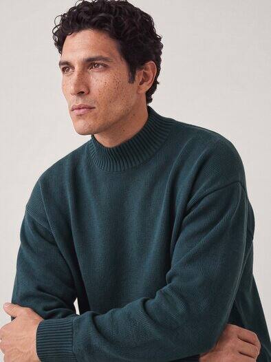Stehkragen-Pullover mit Merinowolle Blaugrün