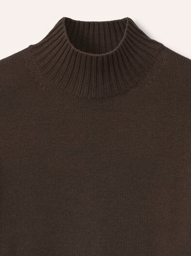 Stehkragen-Pullover mit Merinowolle Dunkelbraun