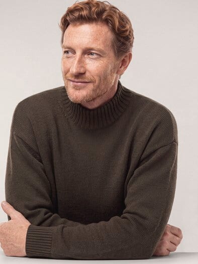 Stehkragen-Pullover mit Merinowolle Dunkelbraun