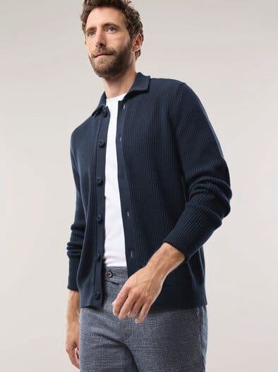 Gerippter Polo-Cardigan Marine