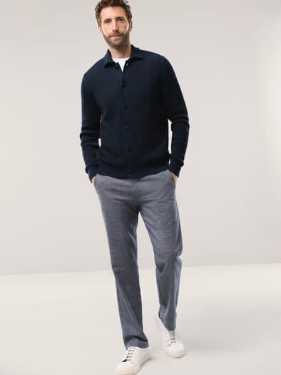 Gerippter Polo-Cardigan Marine