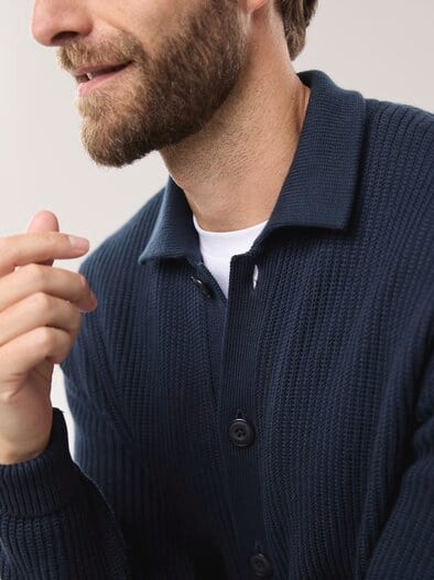 Gerippter Polo-Cardigan Marine