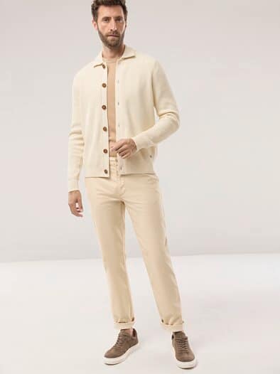 Gerippter Polo-Cardigan Wollweiß