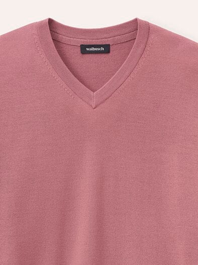 V-Pullover Merino Extrafein Rosenholz