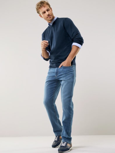 V-Pullover Merino Extrafein Marine