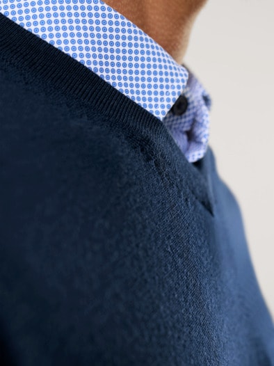 V-Pullover Merino Extrafein Marine