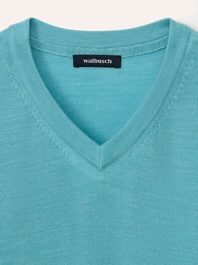 V-Pullover Merino Extrafein Mintgrün
