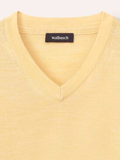 V-Pullover Merino Extrafein Zitronengelb