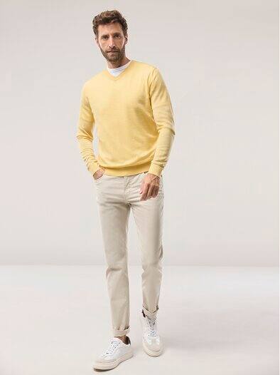 V-Pullover Merino Extrafein Zitronengelb