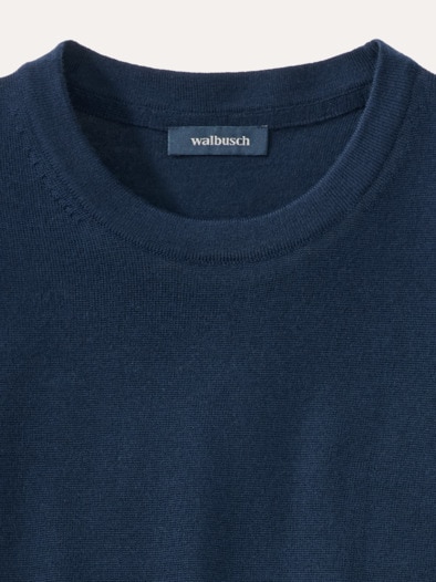 Rundhals-Pullover Merino Extrafein Marine