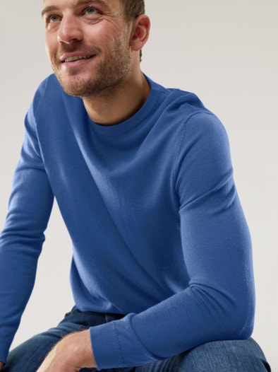 Rundhals-Pullover Merino Extrafein Königsblau