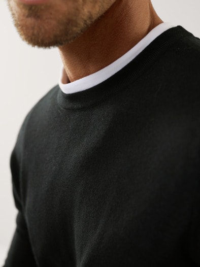 Rundhals-Pullover Merino Extrafein Schwarz