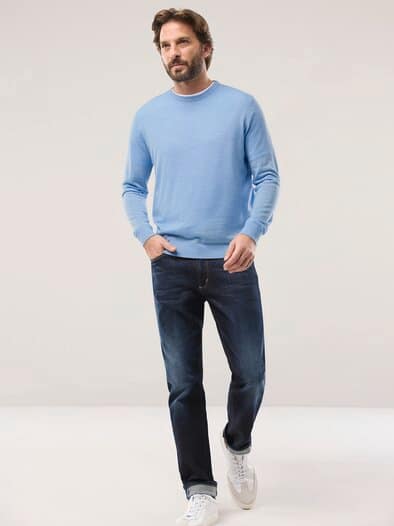 Rundhals-Pullover Merino Extrafein Hellblau