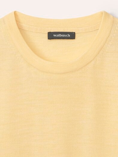 Rundhals-Pullover Merino Extrafein Zitronengelb