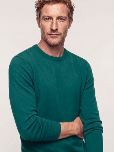 Rundhals-Pullover Merino Extrafein Blaugrün