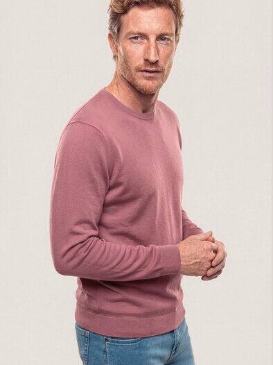 Rundhals-Pullover Merino Extrafein Rosenholz