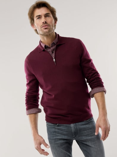 Polo-Pullover Merino Extrafein Bordeaux