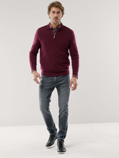 Polo-Pullover Merino Extrafein Bordeaux