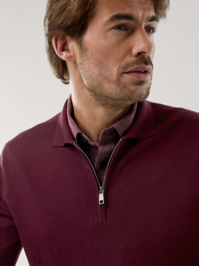Polo-Pullover Merino Extrafein Bordeaux