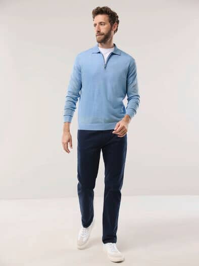 Polo-Pullover Merino Extrafein Hellblau