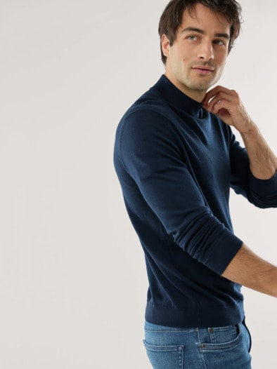 Stehbund-Pullover Merino Extrafein Marine