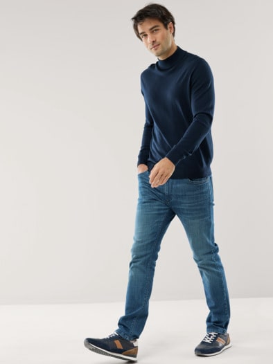 Stehbund-Pullover Merino Extrafein Marine