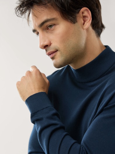 Stehbund-Pullover Merino Extrafein Marine