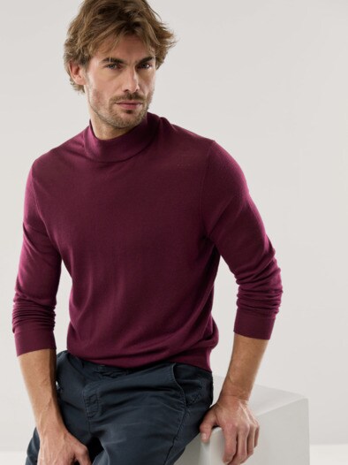 Stehbund-Pullover Merino Extrafein Bordeaux