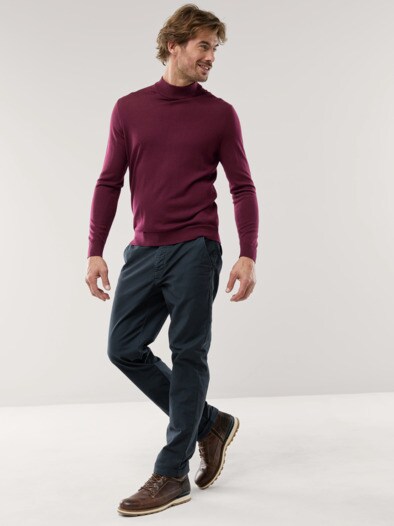 Stehbund-Pullover Merino Extrafein Bordeaux