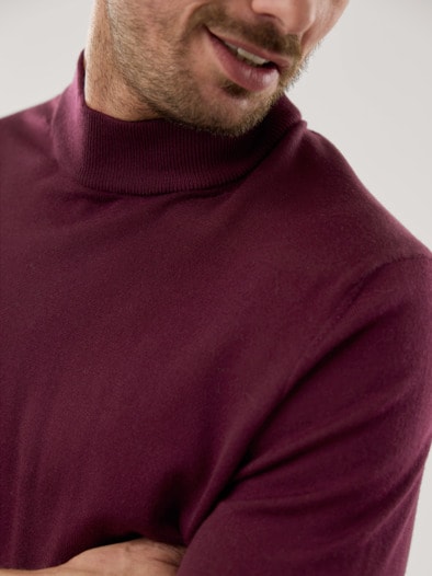 Stehbund-Pullover Merino Extrafein Bordeaux