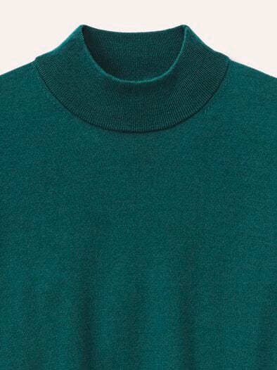 Stehbund-Pullover Merino Extrafein Blaugrün