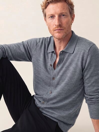 Strickpolo aus Merinowolle Grau Melange