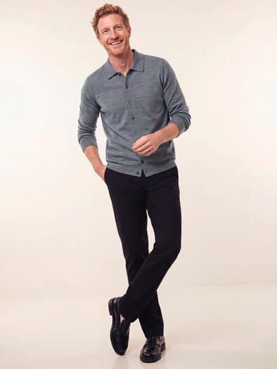 Strickpolo aus Merinowolle Grau Melange