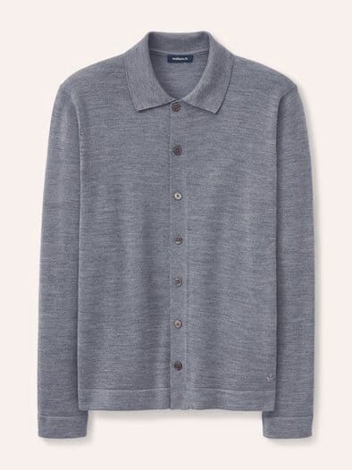 Strickpolo aus Merinowolle Grau Melange